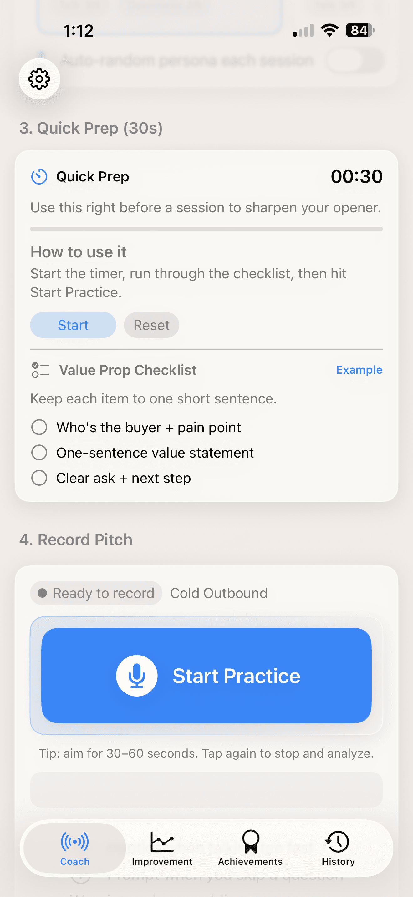 Feedback screen